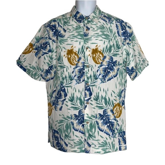Cubavera Hawaiian Shirt Mens M Pineapple Floral Tiki Aloha Vacation Leaves - Picture 1 of 11